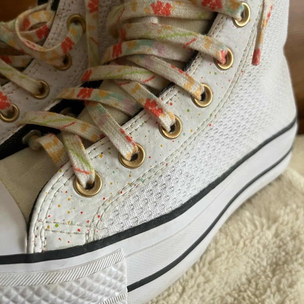 Converse White Textured High-Tops with Multicolor Laces - Picture 7 of 13